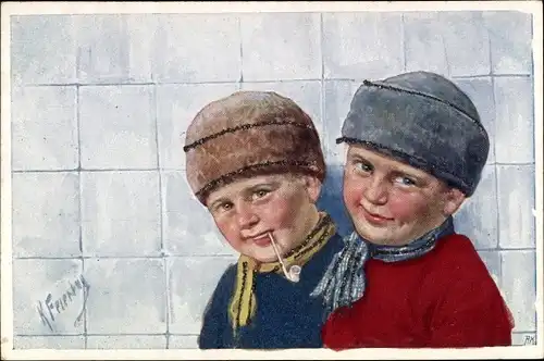 Künstler Ak Feiertag, Karl, Jungen in niederländischen Trachten, Portrait, Pfeife