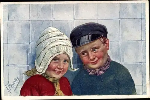 Künstler Ak Feiertag, Karl, Kinder in niederländischen Trachten, Portrait