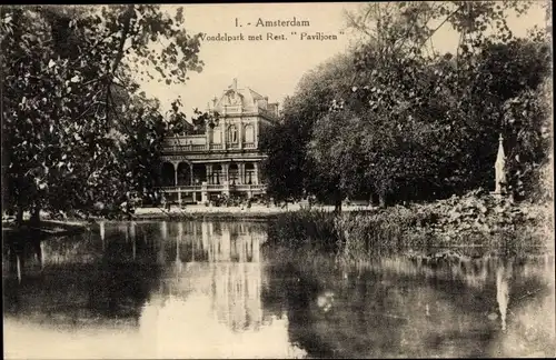 Ak Amsterdam Nordholland Niederlande, Vondelpark met Rest. Paviljoen