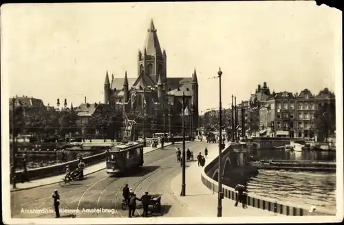 Ak Amsterdam Nordholland Niederlande, Nieuwe Amstelbrug, tram