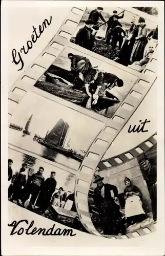 Ak Volendam Nordholland Niederlande, Menschen in Trachten, Boote