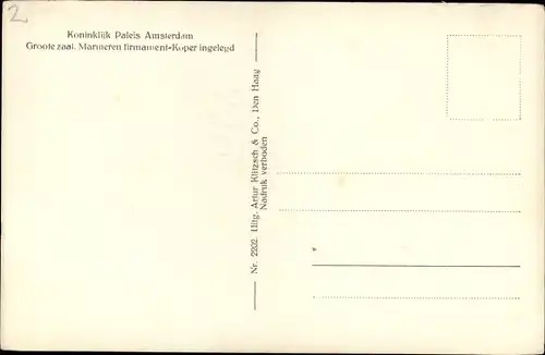 Ak Amsterdam Nordholland Niederlande, Koningklijk Paleis, Groote zaal, Marmeren firmament-Koper