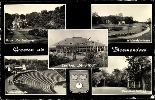 Ak Bloemendaal Nordholland Niederlande, Cafe-Rest. De Uitkijk, Openluchttheater, Wappen