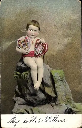 Ak Kind mit Lebkuchen, Bogen, Portrait