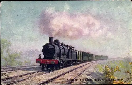 Künstler Ak Chemin de Fer d'Orleans, Rapide de Paris a Bordeaux, Französische Eisenbahn