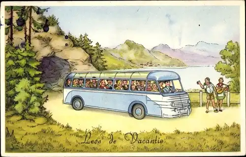 Ak Leve de Vacantie, Reisebus mit Glasdach