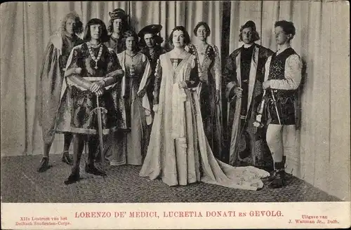 Ak Lorenzo de Medici, Lucretia Donati en Gevolg, Theaterszene, Schauspieler