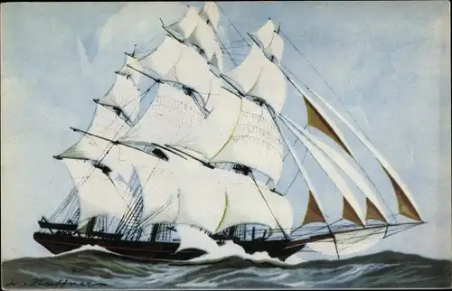 Künstler Ak Haffner, Segelschiff, Clipper, Dreimaster, Vaisseau