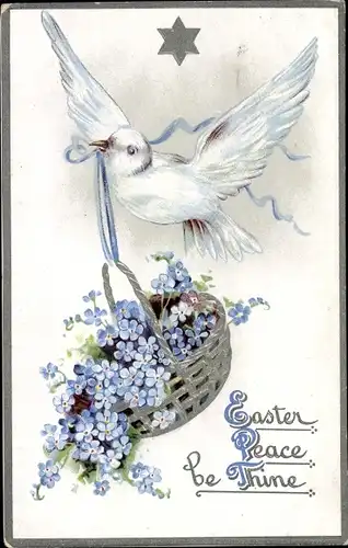 Ak Glückwunsch Ostern, Easter Peace be Thine, Taube, Vergissmeinnicht