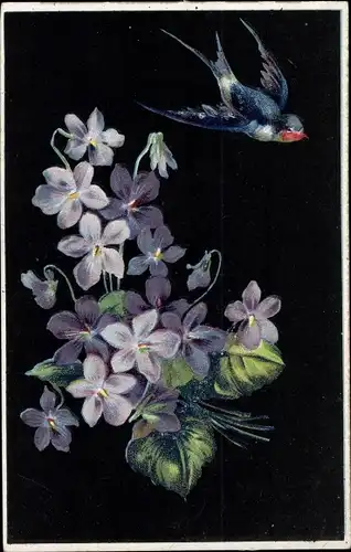 Präge Ak Veilchen und Schwalbe