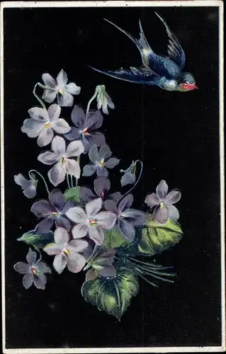 Präge Ak Veilchen und Schwalbe