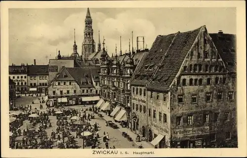 Ak Zwickau in Sachsen, Hauptmarkt, Passanten, Kräuter-Gewölbe