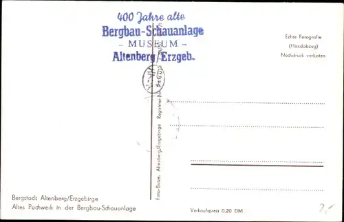 Ak Altenberg im Erzgebirge, Bergbaumuseum, Altes Pochwerk in der Bergbau-Schauanlage