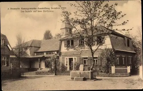 Ak Dresden, Kunstgewerbe Ausstellung 1906, Schule auf dem Dorfplatz