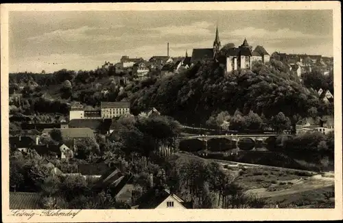 Ak Fischendorf Leisnig, Blick auf den Ort, Brücke, Burg