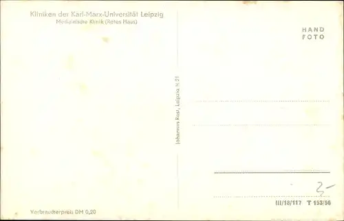 Ak Leipzig in Sachsen, Kliniken der Karl-Marx-Universität Leipzig, Medizinische Klinik, Rotes Haus