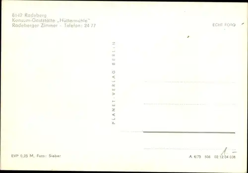 Ak Radeberg in Sachsen, Konsum Gaststätte Hüttermühle, Radeberger Zimmer