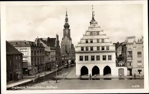 Ak Greifswald, Nikolaikirche, Rathaus, Apotheke