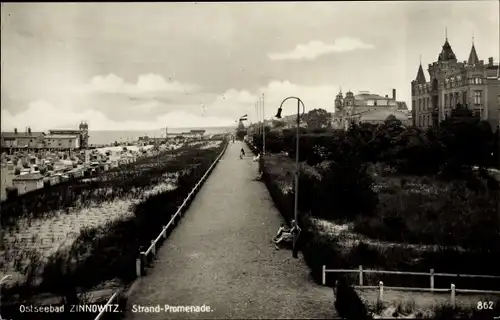 Ak Ostseebad Zinnowitz auf Usedom, Strand-Promenade