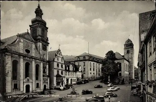 Ak Hachenburg im Westerwald, Markt, Kirche