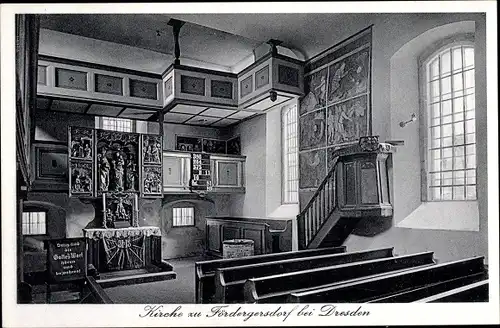 Ak Fördergersdorf Tharandt im Erzgebirge, Blick in die Kirche, Altar, Kanzel