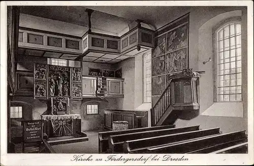 Ak Fördergersdorf Tharandt im Erzgebirge, Blick in die Kirche, Altar, Kanzel