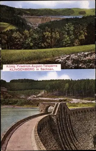 Ak Klingenberg Erzgebirge Sachsen, König Friedrich August Talsperre, Sperrmauer, Blick aus der Ferne