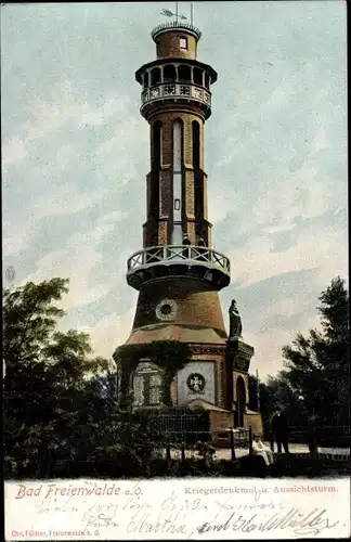 Ak Bad Freienwalde an der Oder, Kriegerdenkmal und Aussichtsturm