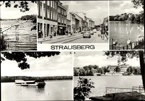 Ak Strausberg in der Mark, Straussee, Große Straße, Fähre auf dem Straussee, Schwäne