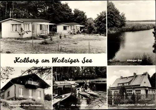 Ak Kolberg Heidesee, Blick auf Wolziger See, Ferienheim Ernst Thälmann, Strand Casino, Ruderpartie