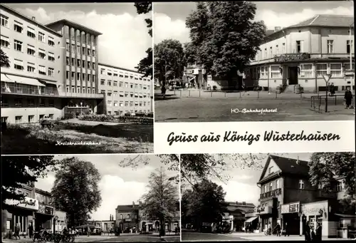 Ak Königs Wusterhausen in Brandenburg, Kreiskrankenhaus, HO Bahnhofshotel, Filmtheater