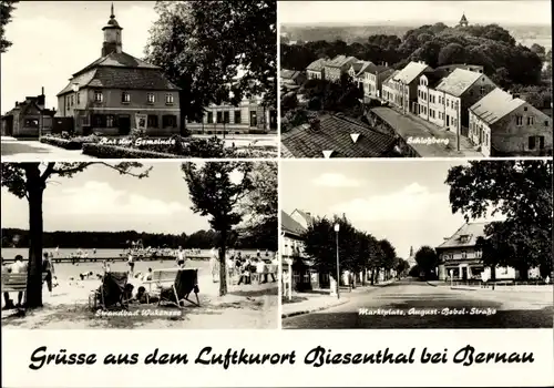 Ak Biesenthal in Barnim, Schlossberg, Marktplatz, Strandbad Wukensee, Rat der Gemeinde