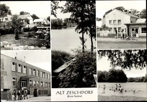 Ak Alt Zeschdorf in der Mark, Siedlung, Mittelsee, Kulturhaus, Oberschule, Badestrand