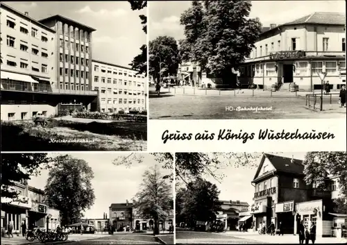Ak Königs Wusterhausen in Brandenburg, Kreiskrankenhaus, HO Bahnhofshotel, Filmtheater