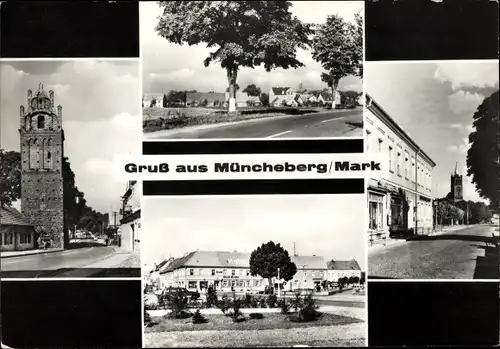 Ak Müncheberg in der Mark, Ortspartie, Straßenzug, Turm