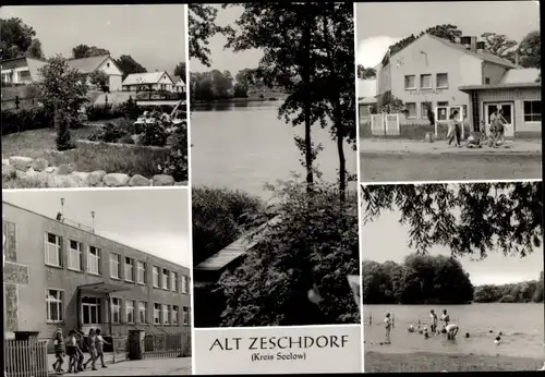 Ak Alt Zeschdorf in der Mark, Siedlung, Mittelsee, Kulturhaus, Oberschule, Badestrand