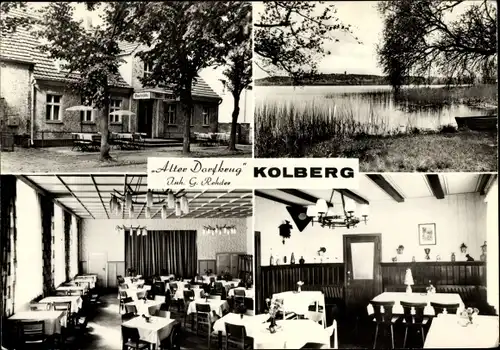 Ak Kolberg in der Mark, Alter Dorfkrug, Außenansicht, See, Speisesaal
