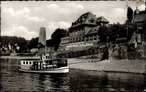 Ak Kaiserswerth Düsseldorf am Rhein, Restaurant und Kaffee Zollhaus, Schiff, Steg