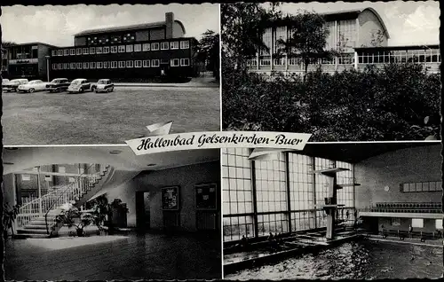 Ak Buer in Westfalen Gelsenkirchen Ruhrgebiet, Hallenbad, Außenansichten, Eingangsbereich, Becken