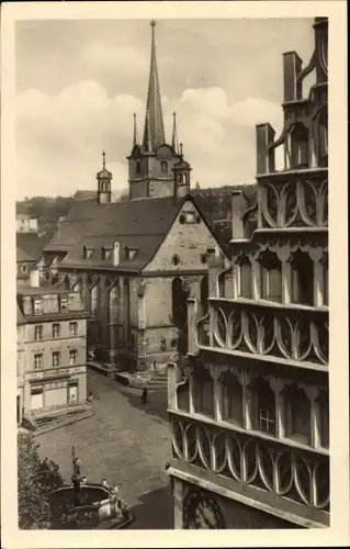 Ak Pößneck in Thüringen, Blick zum Markt, Kirchturm, Giebelhaus