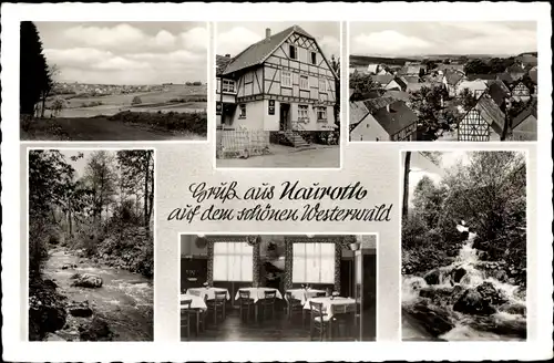 Ak Nauroth im Westerwald, Panorama, Teilansichten, Gasthaus Josef Hofmann, Fachwerkhaus, Speisesaal