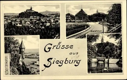 Ak Siegburg Rhein Sieg Kreis, Panorama, Kreishaus, Teichpartie