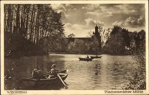 Ak Tüschenbroich Wegberg Kreis Heinsberg, Tüschenbroicher Mühle, Blick über See, Ruderboote