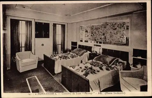 Ak Paquebot Normandie, CGT French Line, Chambre de Luxe Fecamp