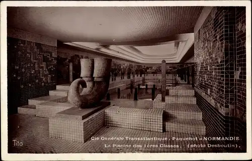 Ak Paquebot Normandie, CGT French Line, La Piscine des 1eres Classes