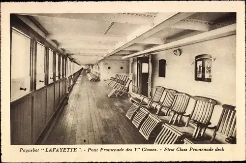 Ak Paquebot Lafayette, CGT French Line, Pont Promenade des 1res Classes