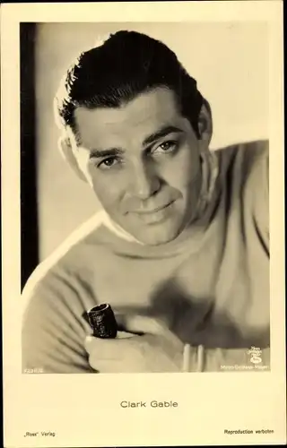 Ak Schauspieler Clark Gable, Portrait mit Pfeife, MGM, Ross