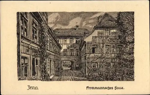 Künstler Ak Rudi, Müllers, Jena in Thüringen, Frommannsches Haus, Federzeichnung
