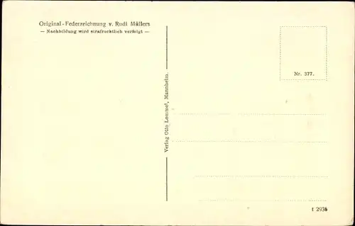 Künstler Ak Rudi, Müllers, Jena in Thüringen, Frommannsches Haus, Federzeichnung