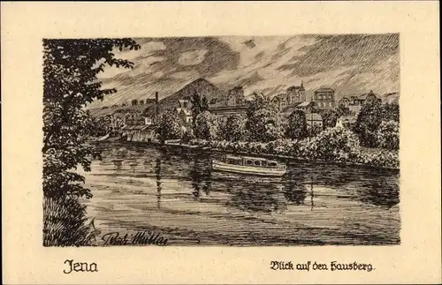 Künstler Ak Rudi, Müllers, Jena in Thüringen, Hausberg, Federzeichnung